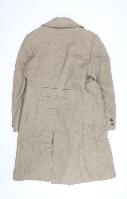 Club International Men's Beige Wool Overcoat Size 42 Classic Long