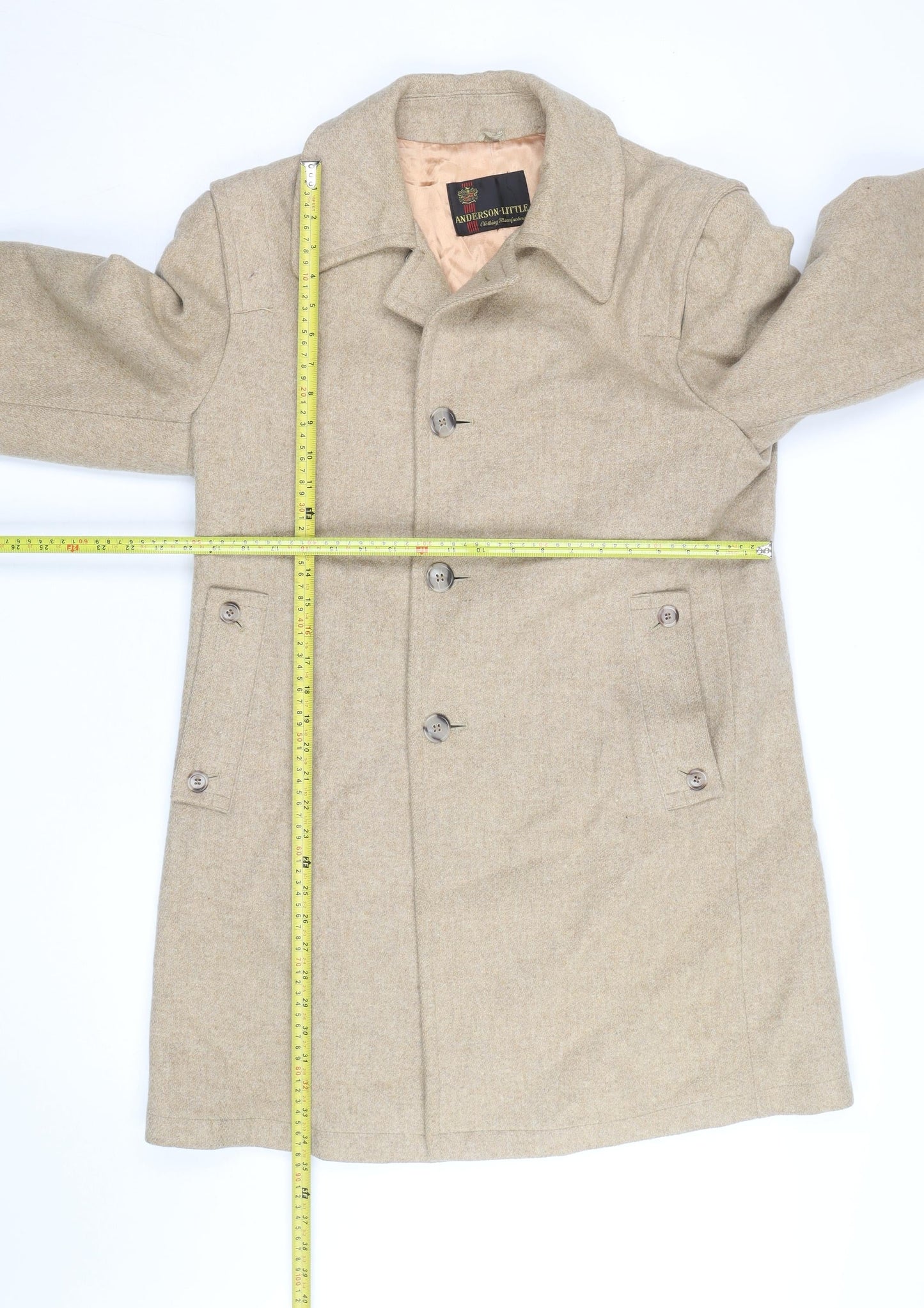 Anderson Little Men's Beige Wool Overcoat Size 38 Classic Mid-Length