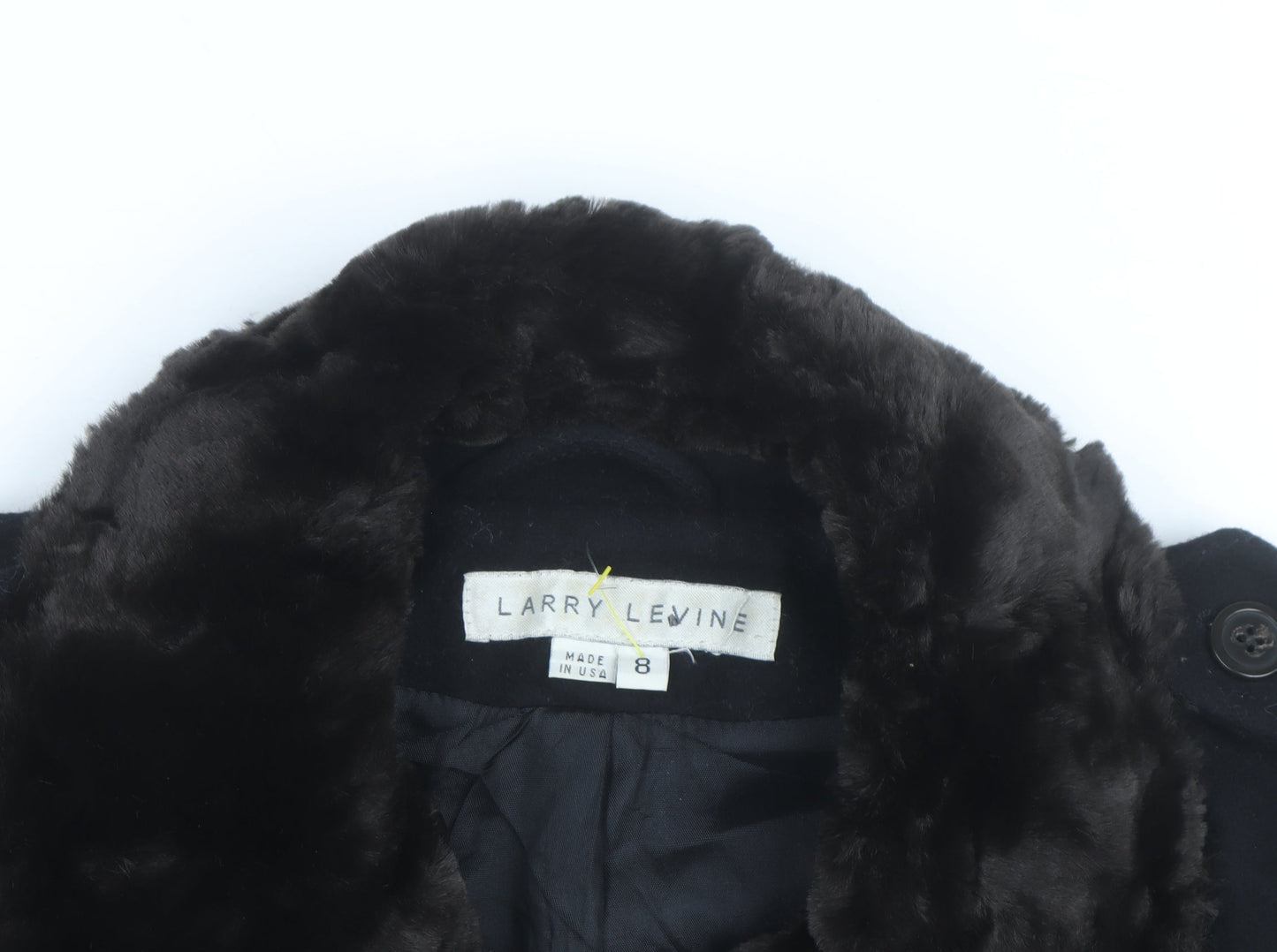 Larry Levine Women's Black Wool Blend Pea Coat Size 8 Fur Trim