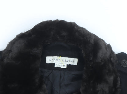 Larry Levine Women's Black Wool Blend Pea Coat Size 8 Fur Trim