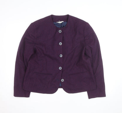 Bleyle Womens Purple Wool Blend Collarless Blazer Jacket Size 12