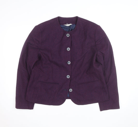 Bleyle Womens Purple Wool Blend Collarless Blazer Jacket Size 12