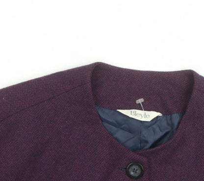 Bleyle Womens Purple Wool Blend Collarless Blazer Jacket Size 12