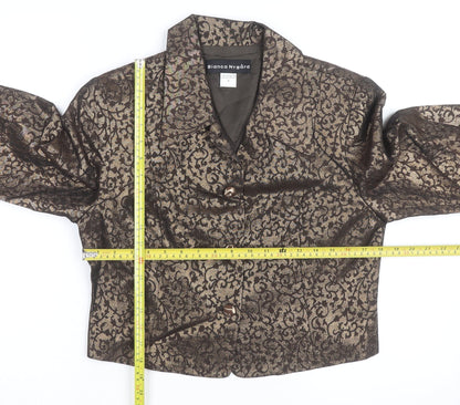 Bianca Nygard Womens Brown Metallic Floral Cropped Blazer Size 8