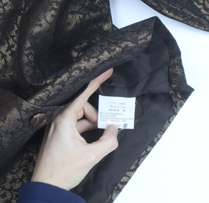 Bianca Nygard Womens Brown Metallic Floral Cropped Blazer Size 8