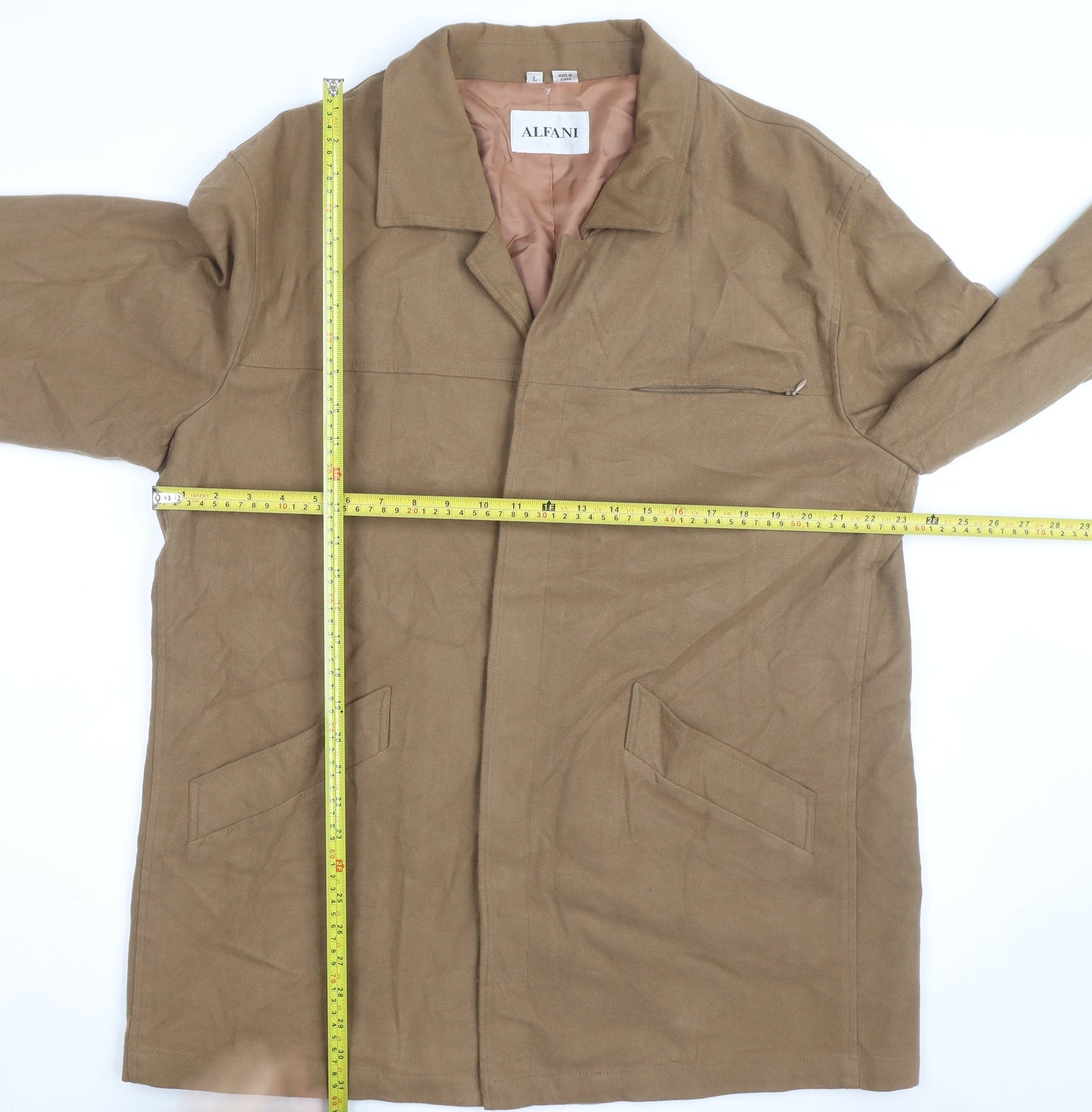 Alfani Men's Brown Cotton Lined Mid-Length Overcoat Size L