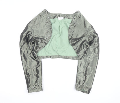 Lilly Women's Green Beaded Silk Cropped Bolero Jacket Size 10