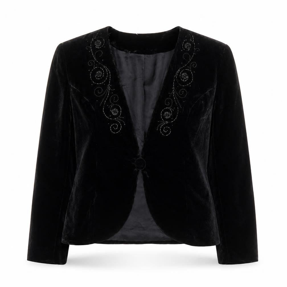 Carole Little Petites Women’s Black Velvet Beaded Blazer Size 6P