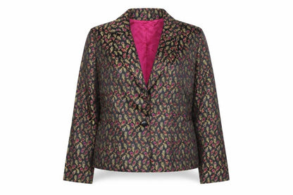 S.L.B. Womens Black Multicoloured Blazer Jacket Size 14 Feather Print