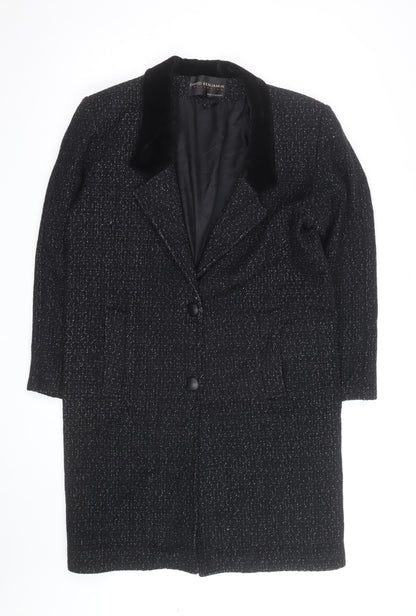 David Benjamin Womens Black Wool Tweed Long Overcoat Size S