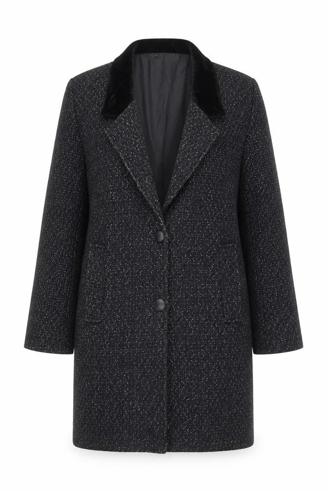 David Benjamin Womens Black Wool Tweed Long Overcoat Size S