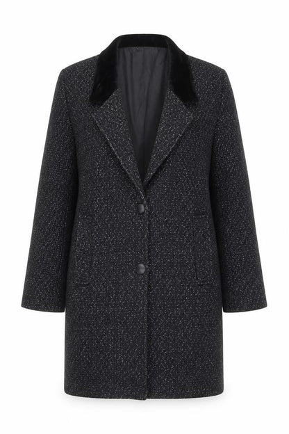 David Benjamin Womens Black Wool Tweed Long Overcoat Size S