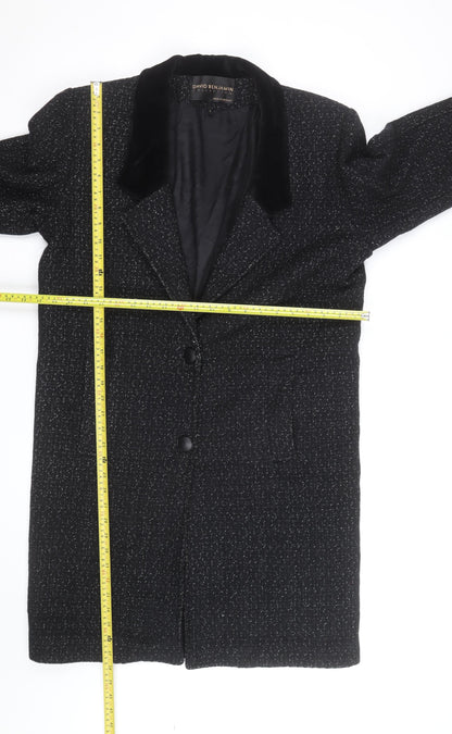 David Benjamin Womens Black Wool Tweed Long Overcoat Size S