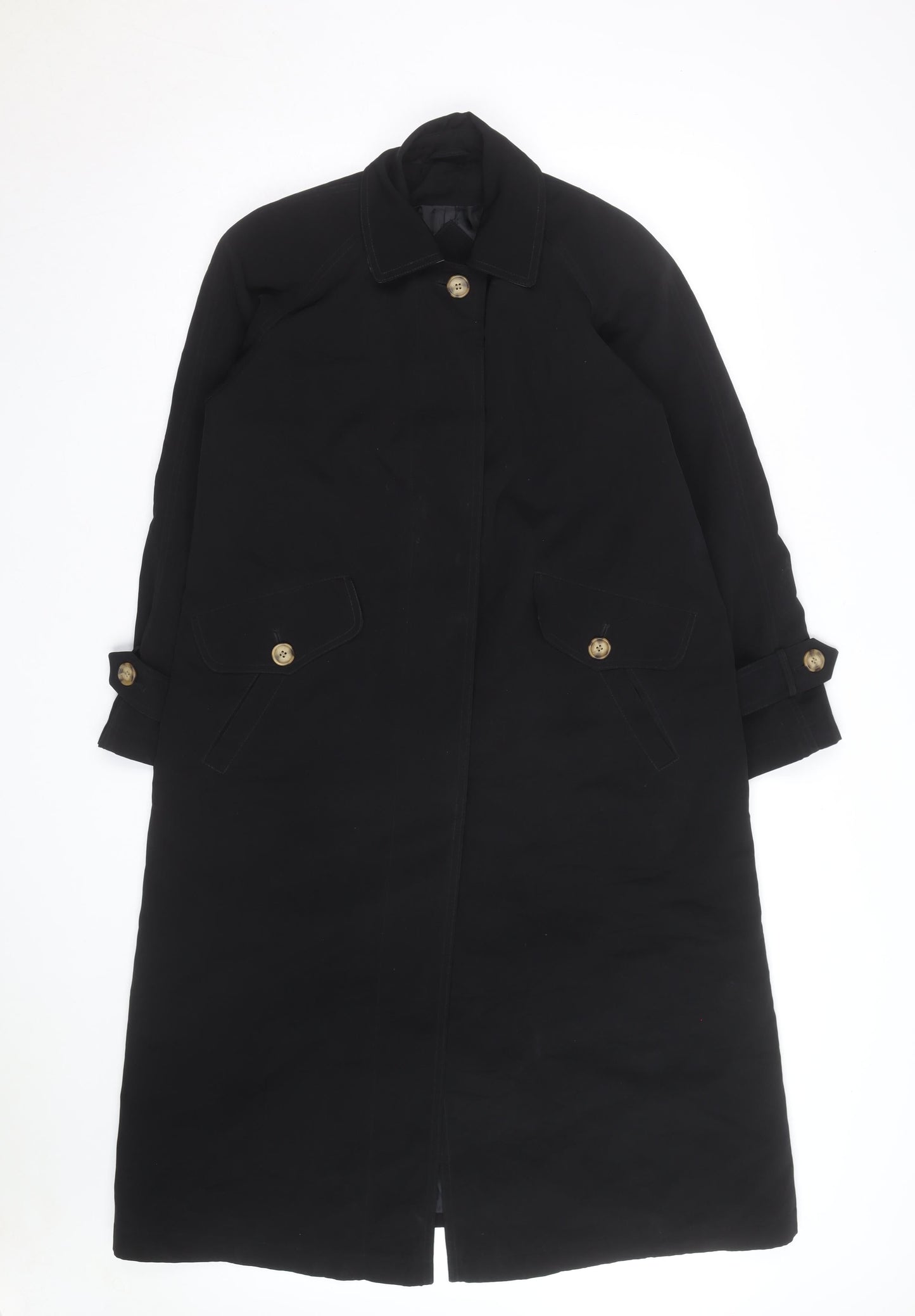 New York Harbor Womens Black Long Trench Coat Size 12