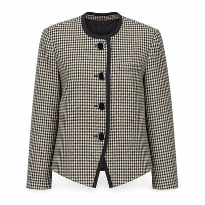 Park Square Women Beige Checked Blazer Jacket Size 12 Classic Style
