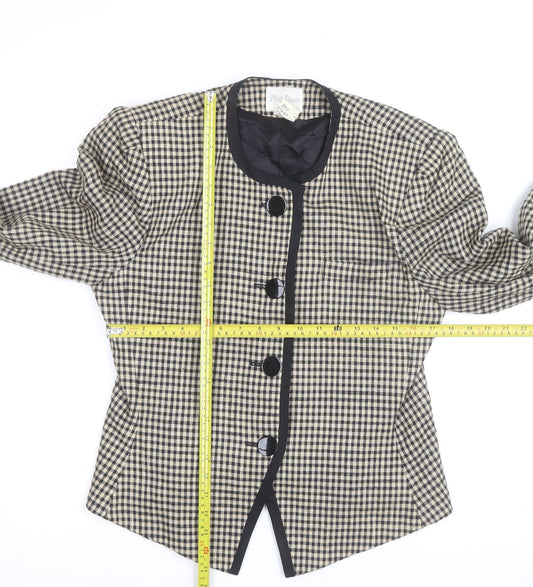 Park Square Women Beige Checked Blazer Jacket Size 12 Classic Style
