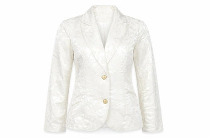 NY Collection Women's Ivory Metallic Floral Blazer Size S