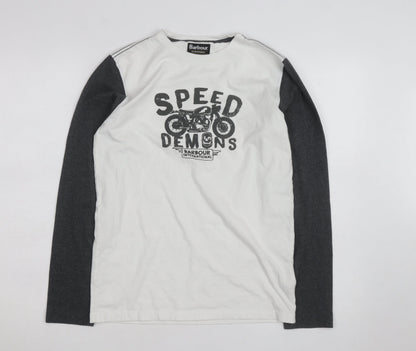 Barbour Boys White Long Sleeve Graphic Motorcycle T-Shirt Size 2XL
