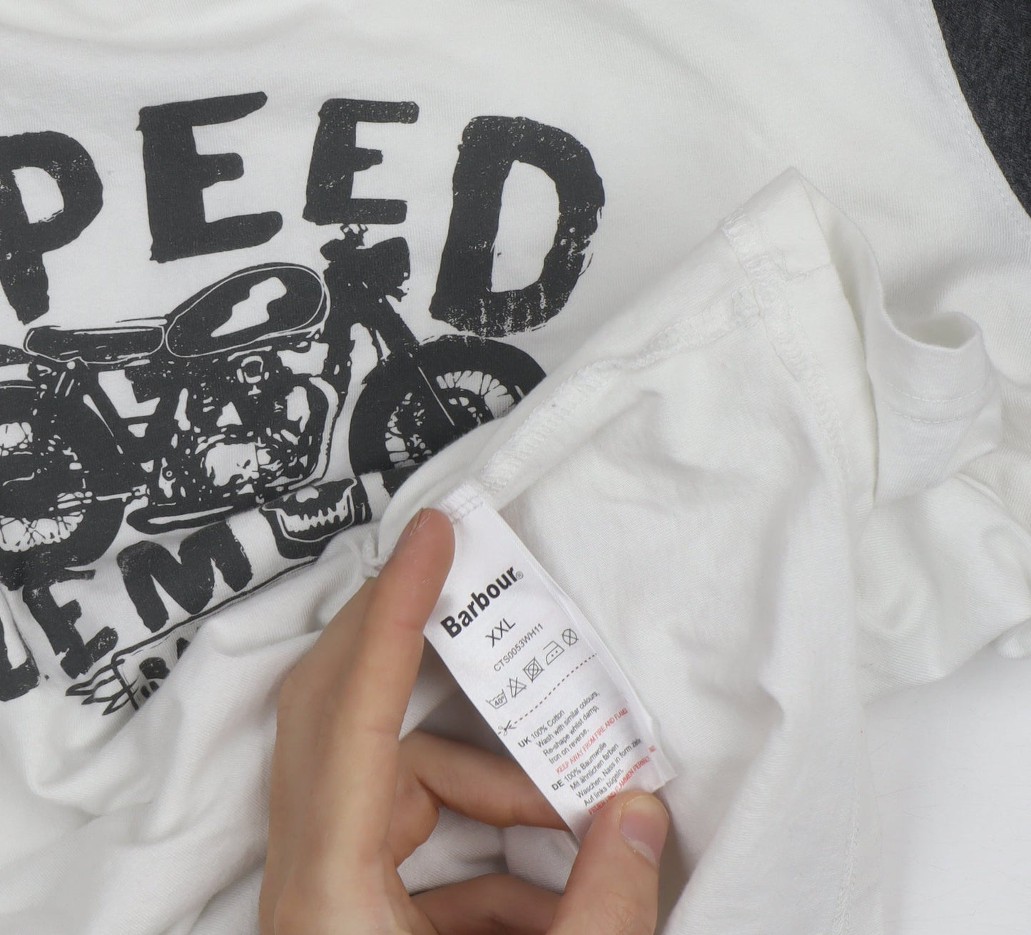 Barbour Boys White Long Sleeve Graphic Motorcycle T-Shirt Size 2XL
