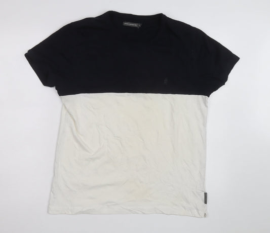 French Connection Men's Black & White XL Colourblock Crew Neck T-Shirt