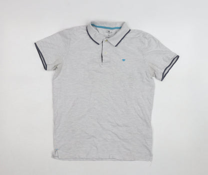 Tom Tailor Men's Grey Cotton Short Sleeve Polo Shirt Size S