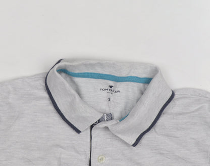 Tom Tailor Men's Grey Cotton Short Sleeve Polo Shirt Size S