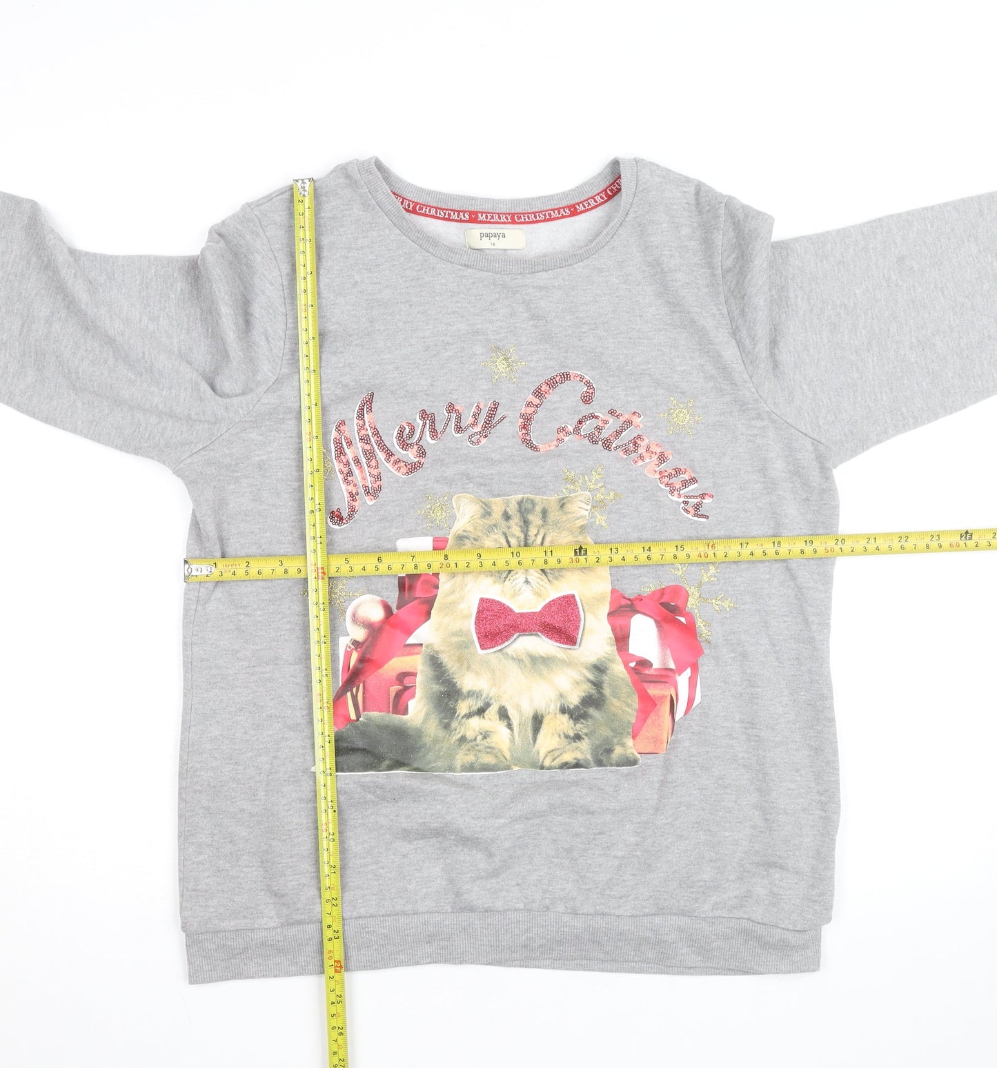 Papaya Unisex Grey Christmas Cat Graphic Sweatshirt Size 14