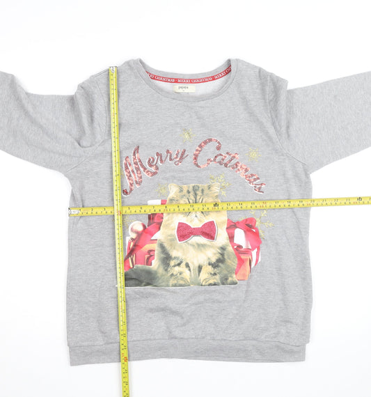 Papaya Unisex Grey Christmas Cat Graphic Sweatshirt Size 14