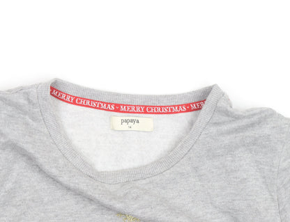 Papaya Unisex Grey Christmas Cat Graphic Sweatshirt Size 14