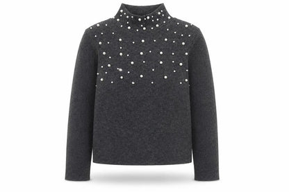 Zara Women Grey Mock Neck Beaded Knit Jumper Size M