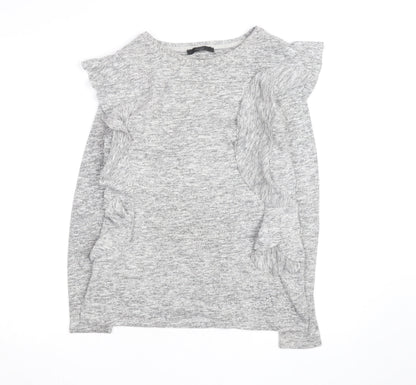 Next Women Grey Ruffle Long Sleeve Knit Jumper Size 8