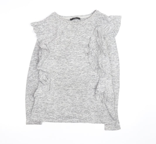 Next Women Grey Ruffle Long Sleeve Knit Jumper Size 8