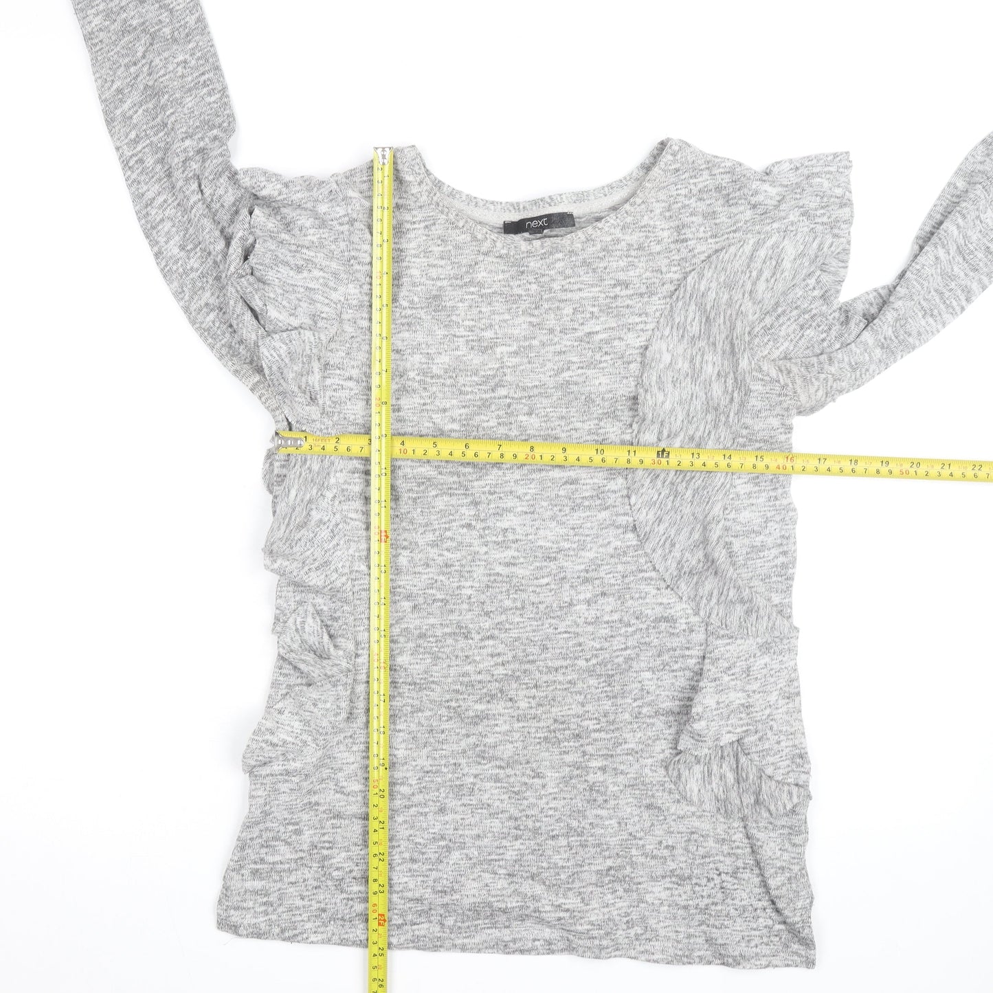 Next Women Grey Ruffle Long Sleeve Knit Jumper Size 8
