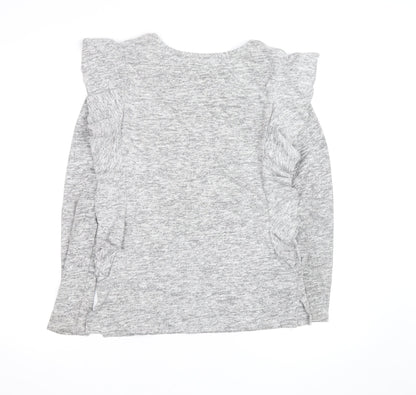 Next Women Grey Ruffle Long Sleeve Knit Jumper Size 8