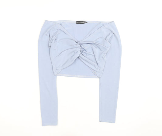 PrettyLittleThing Women's Blue Long Sleeve Off the Shoulder Cropped Top Size 10