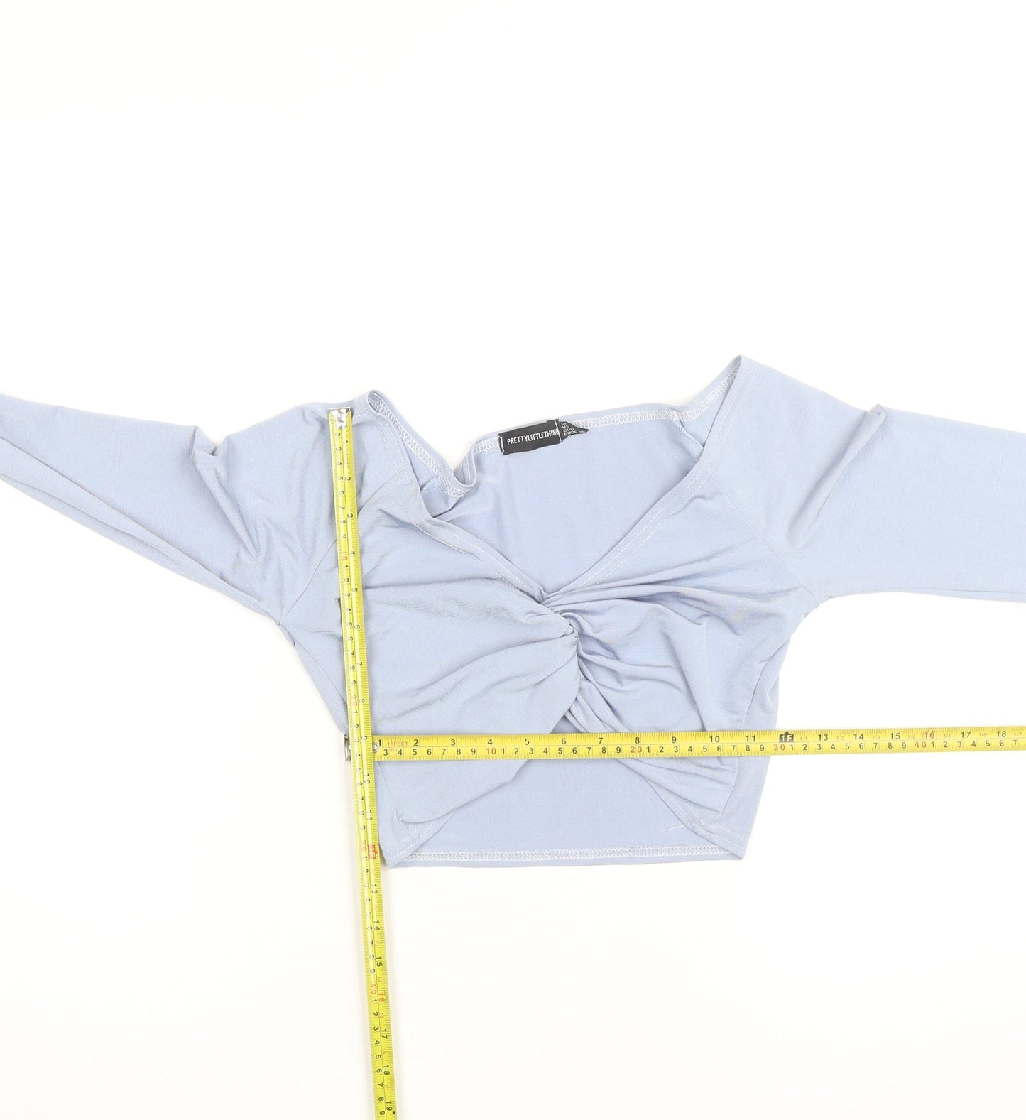 PrettyLittleThing Women's Blue Long Sleeve Off the Shoulder Cropped Top Size 10