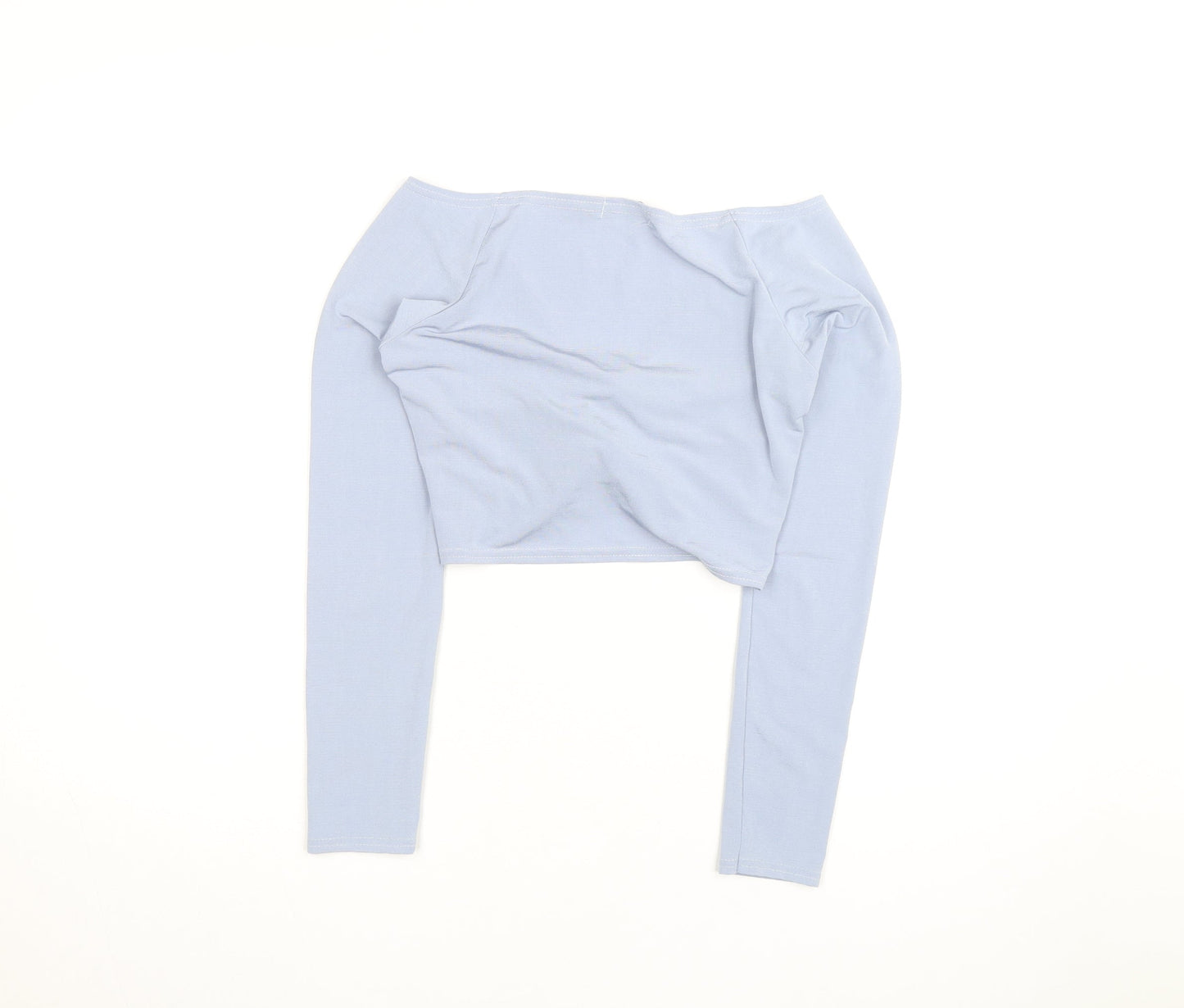 PrettyLittleThing Women's Blue Long Sleeve Off the Shoulder Cropped Top Size 10