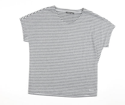 Rohan Women Grey Striped V-Neck Short Sleeve T-Shirt Size 14