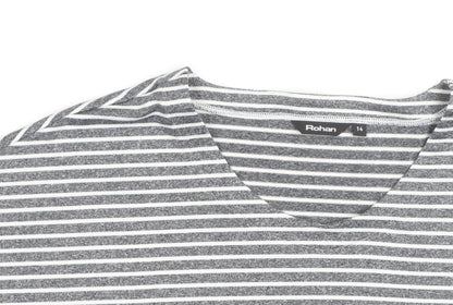 Rohan Women Grey Striped V-Neck Short Sleeve T-Shirt Size 14