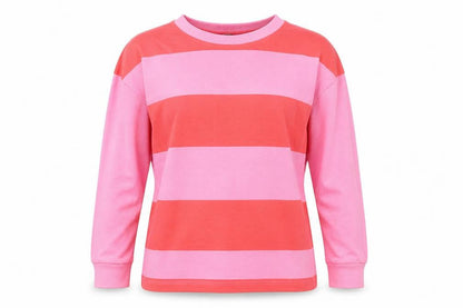 Nutmeg Women Pink Striped Cotton Crew Neck Jumper Size 12