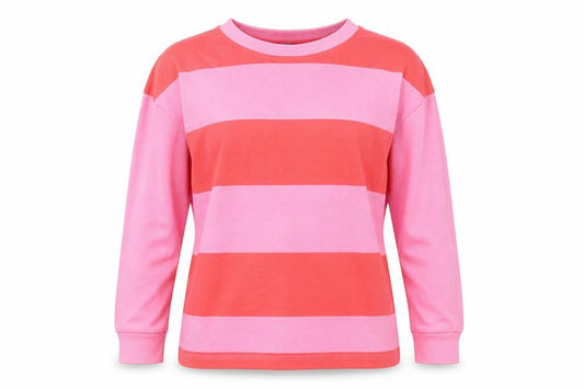 Nutmeg Women Pink Striped Cotton Crew Neck Jumper Size 12