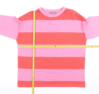 Nutmeg Women Pink Striped Cotton Crew Neck Jumper Size 12