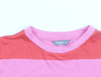 Nutmeg Women Pink Striped Cotton Crew Neck Jumper Size 12