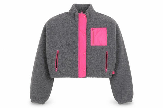 Boohoo Women's Grey Fleece Cropped Zip Jacket Size 16