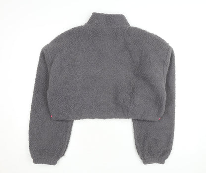 Boohoo Women's Grey Fleece Cropped Zip Jacket Size 16