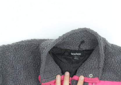 Boohoo Women's Grey Fleece Cropped Zip Jacket Size 16