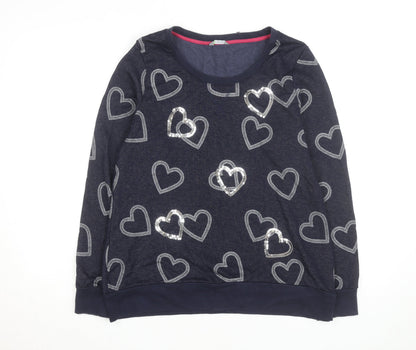 Marks and Spencer Women Blue Sequin Heart Long Sleeve Pullover Jumper Size 16