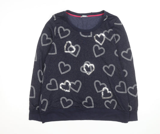 Marks and Spencer Women Blue Sequin Heart Long Sleeve Pullover Jumper Size 16