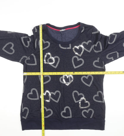 Marks and Spencer Women Blue Sequin Heart Long Sleeve Pullover Jumper Size 16