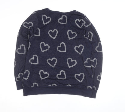 Marks and Spencer Women Blue Sequin Heart Long Sleeve Pullover Jumper Size 16